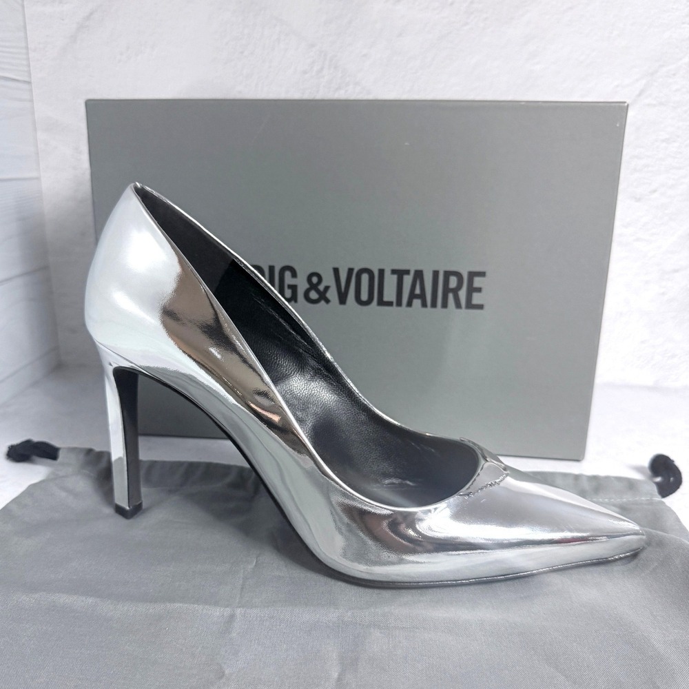Zadig Voltaire Perfect Mirror Leather Pointed Toe Stiletto High Heel Shoes FR 41